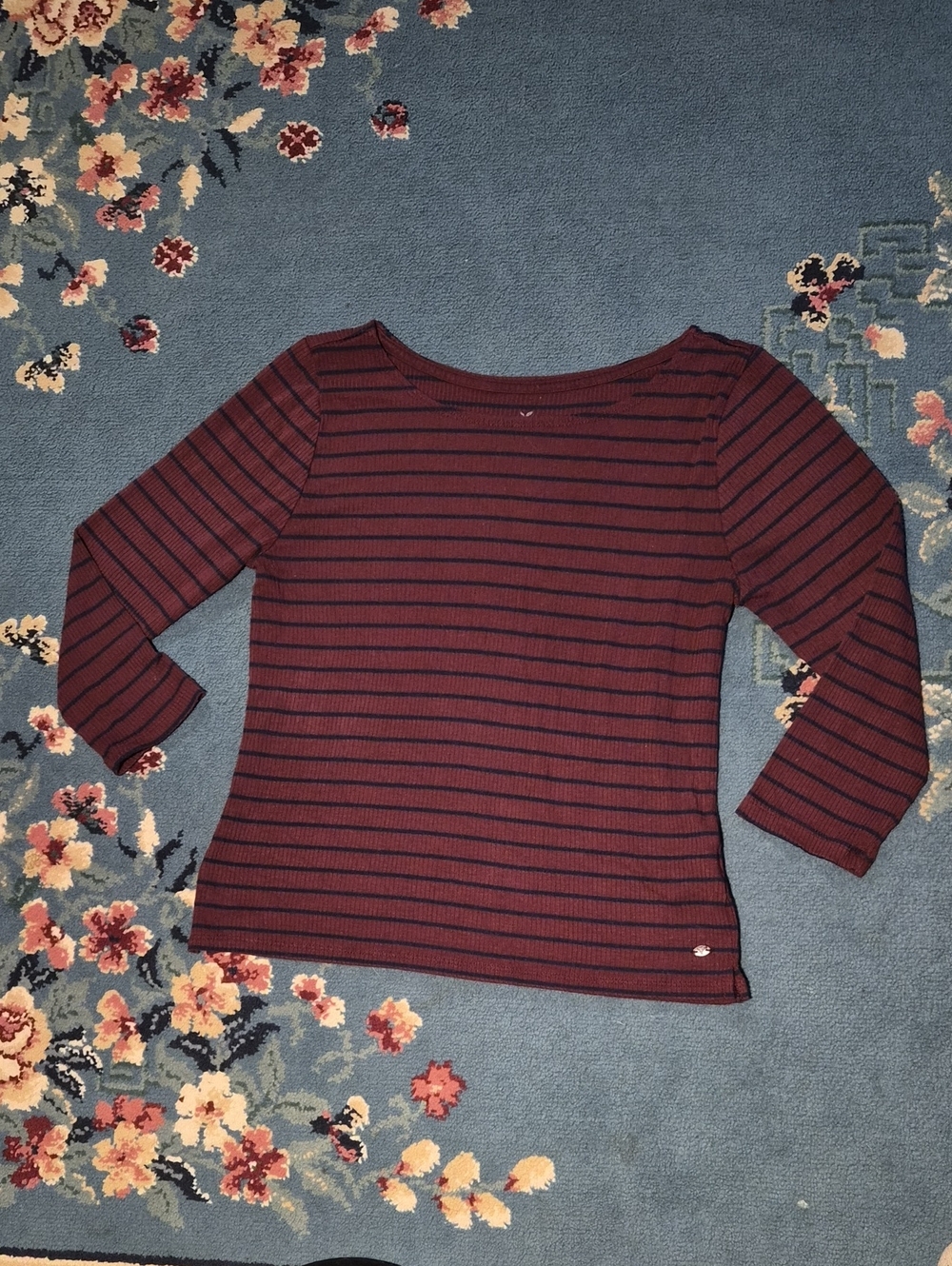 Maroon & Navy Striped Boatneck Top